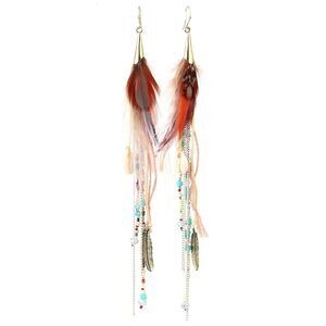 Feather Tassel Drop Earrings for Women Boho Shell Beads
